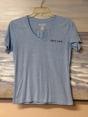 Salt Life Women’s Size Large Heather Sky Blue Short Sleeve V-Neck T-Shirt